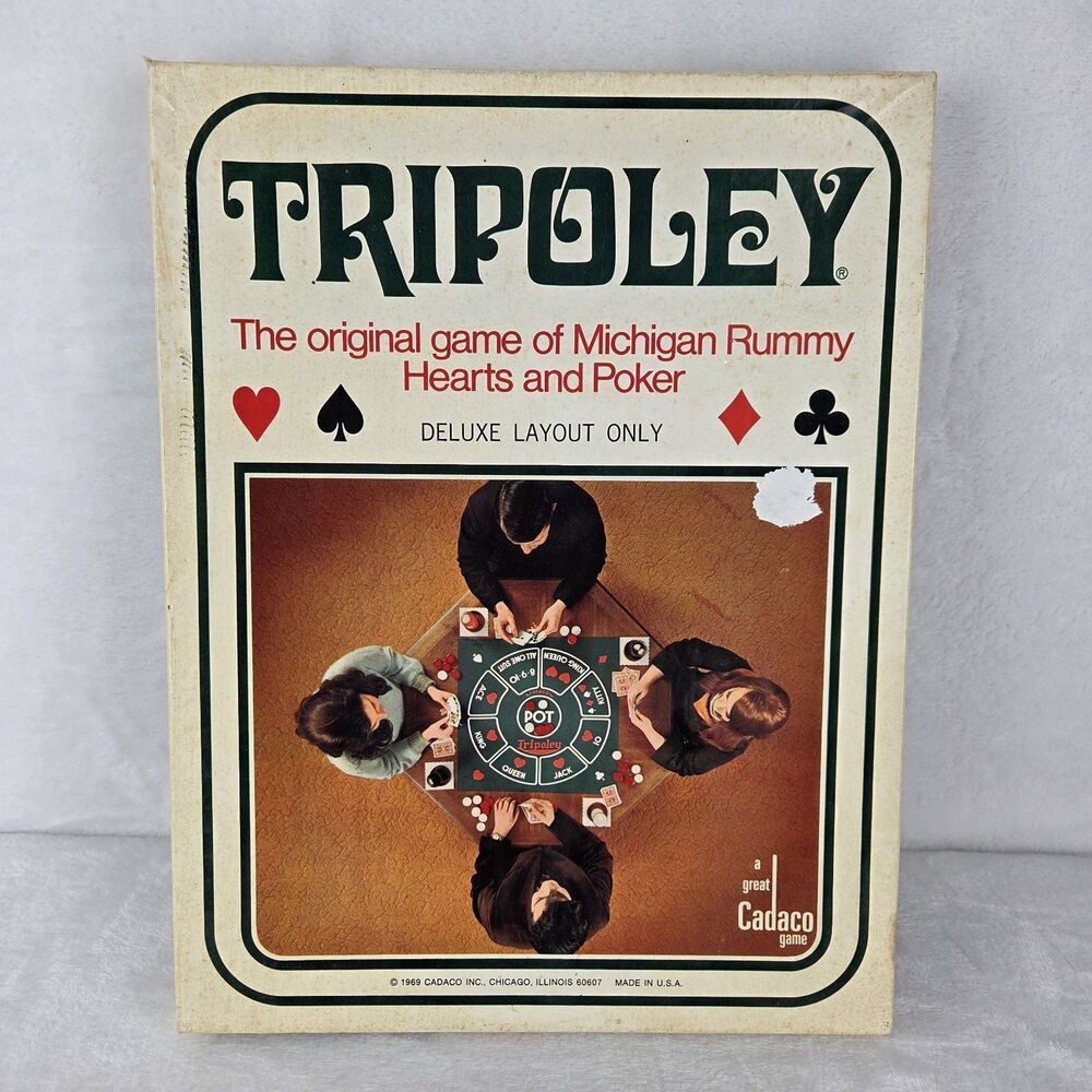 Vintage 1969 Deluxe Tripoley Card Game Cadaco No 111 Vinyl Mat Complete MI Rummy